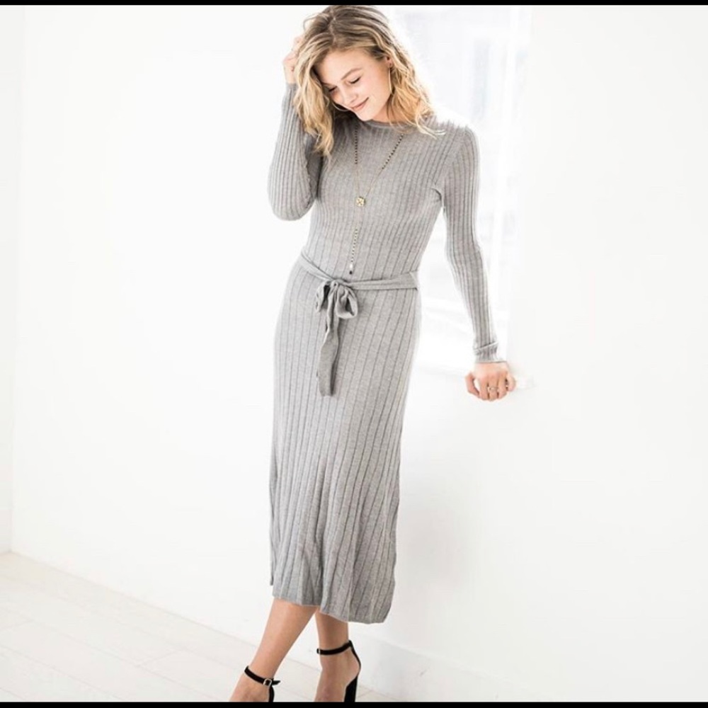 JessaKae Grey Ribbed Sweater Dress